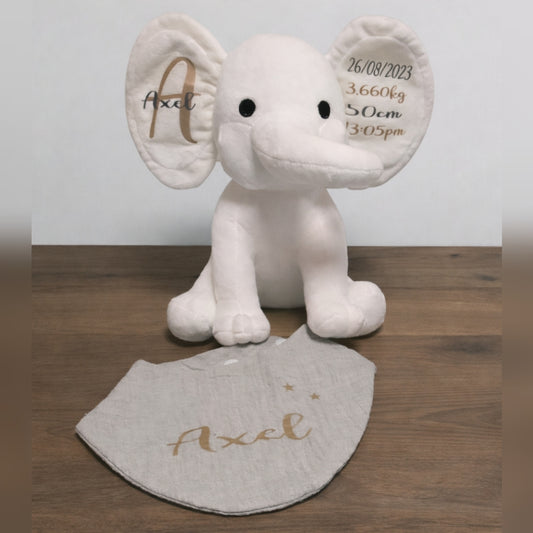 Pack regalo bebé personalizado Elefante + bandana