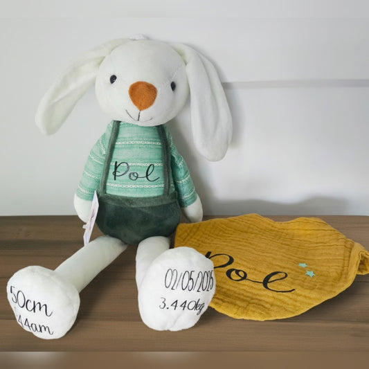 Regalo bebé personalizado Conejito + pañuelo bandana