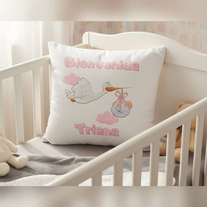 Regalo personalizado bebé cojín cigüeña