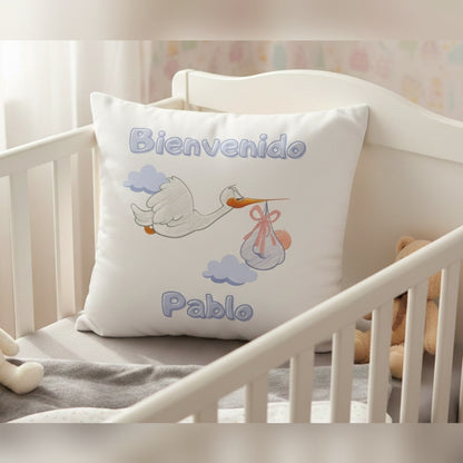 Regalo personalizado bebé cojín cigüeña