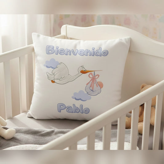 Regalo personalizado bebé cojín cigüeña