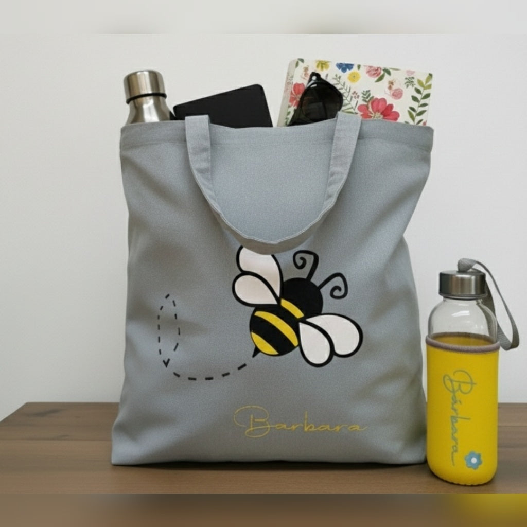 Pack Totebag Abeja personalizada + botella personalizada