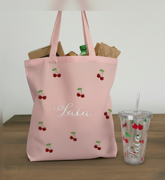 Pack Totebag personalizada Cherry + vaso